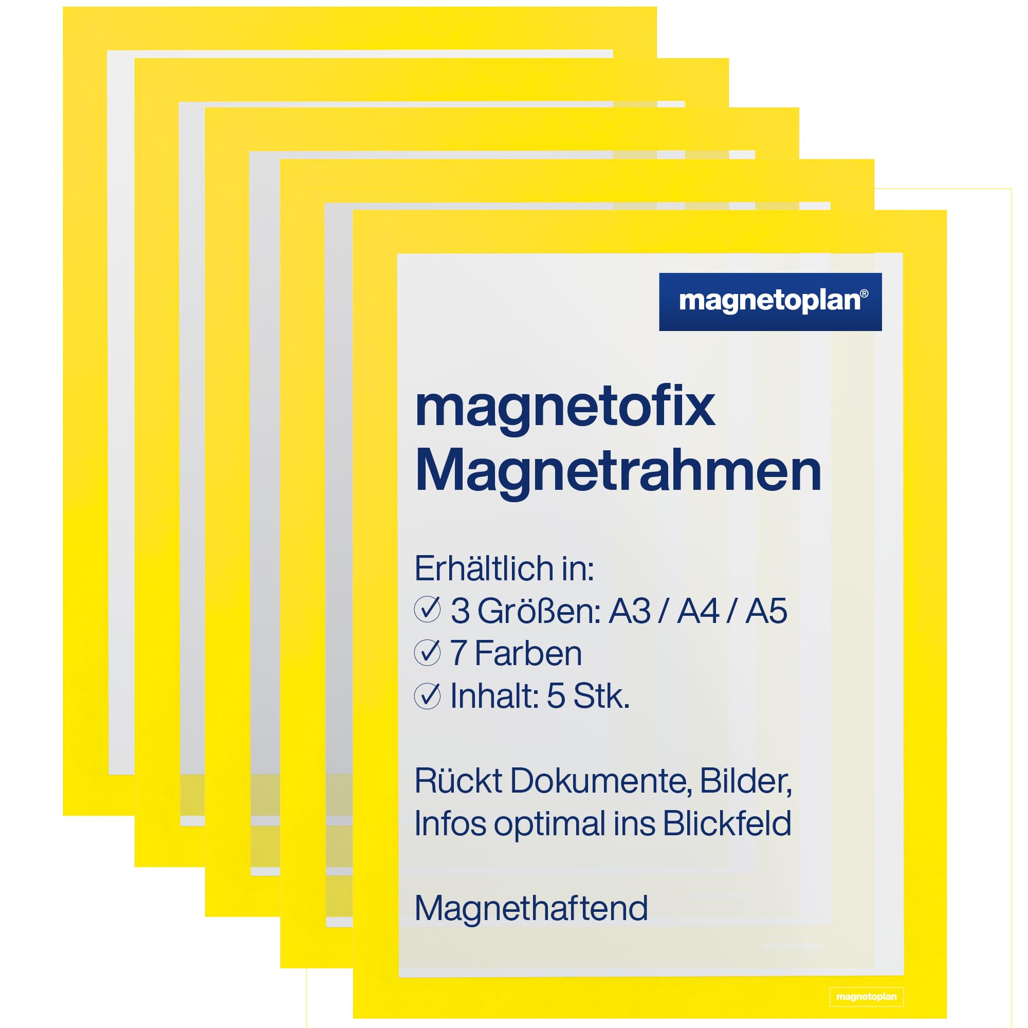 magnetoplan Magnetofix 1130402 Magnetic Frame Pack of 5 A3 Yellow