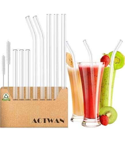 22-Piece Reusable Glass Straw Set - Shatter Resistant 6/9/12 Inch Straws With Cleaning Brushes