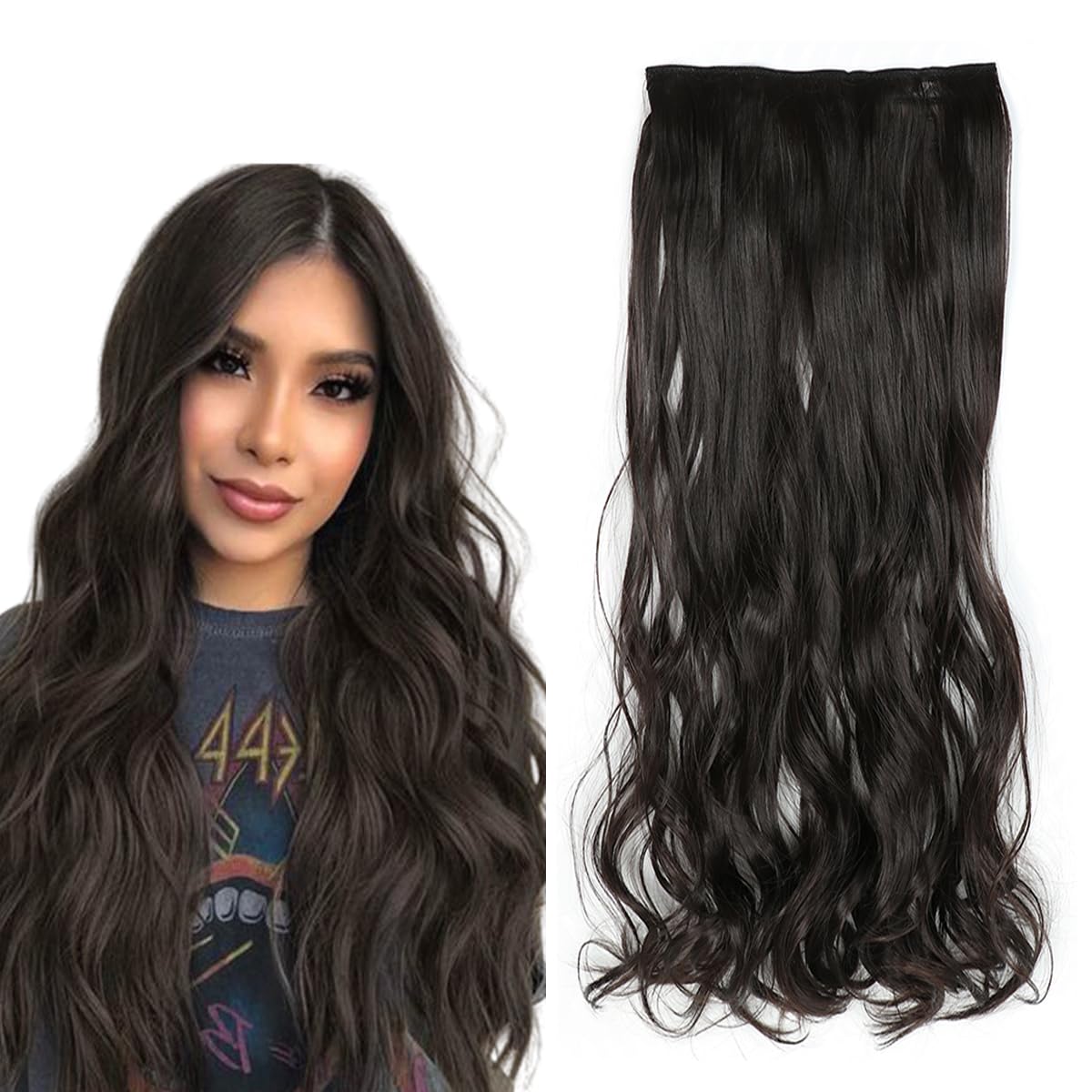prinfantasy prinfantasy Clip in Hairpiece Resistant Fiber High Temperature Synthetic Soft Fringe Hair Extensions Curly Hairpieces Hair Piece for Women Netural Black,MW240