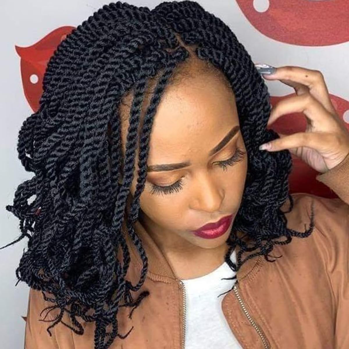 Mscat 10 Inch Senegalese Twist Crochet Hair with Wavy Curly Ends 8 Packs Short Pre Looped Black Twist Synthetic Crochet Braids for Women Girl Kids 1B# — image 1
