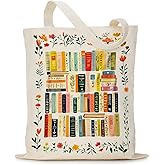 Puuonnnnno Books Wildflower Canvas Tote Bag Christmas Gifts for Book Lovers, Woman, Librarian, Bookish, Readers, Library Present, Birthday Gifts for Book Lovers