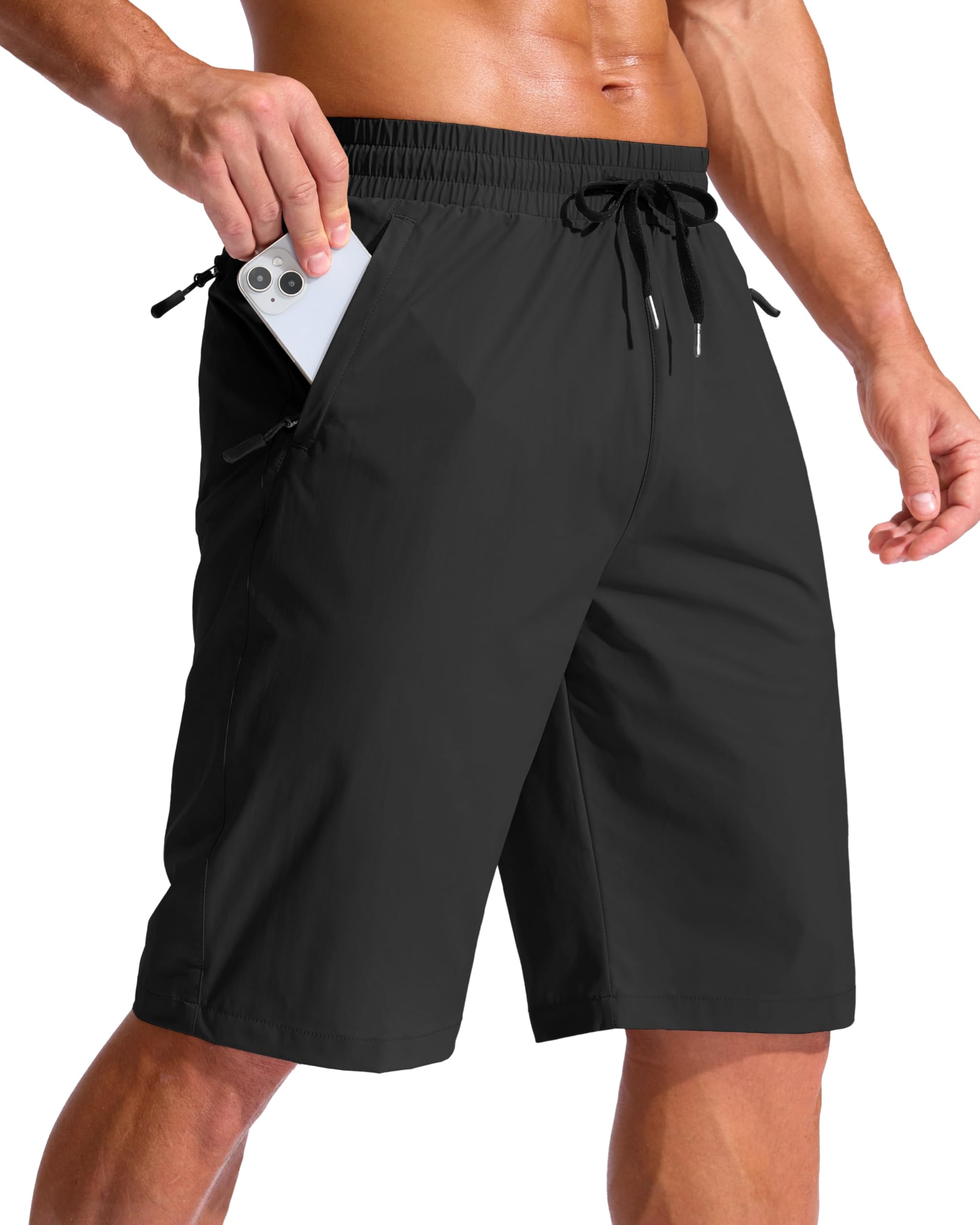 Photo 1 of G Gradual Men's 11" Board Shorts with 3 Zipper Pockets Long Swim Trunks Quick Dry Bathing Suit Swimwear Beach Shorts No Liner(Black,L)