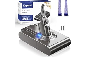 KEPISM Upgraded 8000mAh Designed for Dyson V8 Battery Replacement, 21.6V V8 Animal Battery Replacement Compatible for Dyson SV10 V8 Absolute Motorhead V8 Fluffy Carbon Fiber Cordless Vacuum Cleaner (Grey)