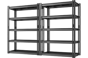 REIBII Garage Shelving Load 2000 LBS, Adjustable 5-Tier Storage Shelves, Metal Shelving Units and Storage Rack Shelf for Garage, Basement, Kitchen, 32" W x 17" D x 72" H, Black, 2PC