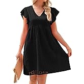 Dokotoo Womens Summer Dresses V Neck Ruffle Sleeve Cut-Out Embroidery Eyelet Lace Dress