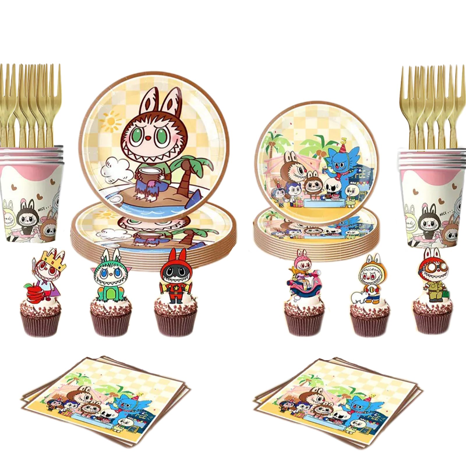 Photo 1 of 124Pcs Party Decorations Tableware Set for Boys Girls Kids Birthday Includes Plates Napkins Forks Cups Cartoon Birthday Theme Party Supplies for 20 Guests .