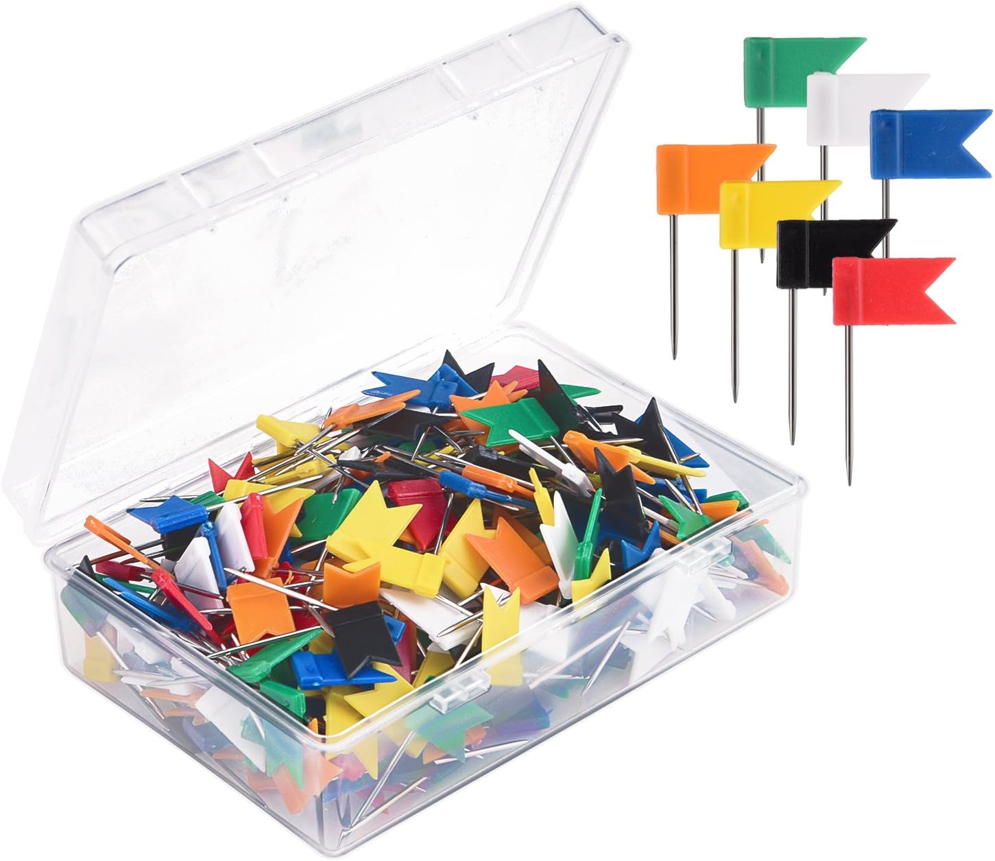 Sunmns 300 Pieces Map Flag Push Pins Tacks, Assorted 7 Colors