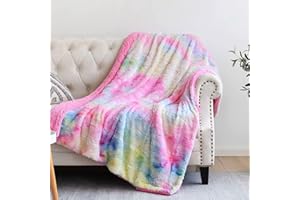 NEWCOSPLAY Super Soft Faux Fur Throw Blanket for Couch Light Rainbow Sherpa Fuzzy Plush Warm Blanket for Sofa Bed (Light Rainbow, Throw(40"x50"))