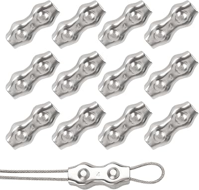 Rybtd M4 Duplex Wire Rope Grips 12 PCS 304 Stainless Steel Clamp for 3mm Wire