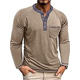 Angbater Mens Long Sleeve Henley T Shirts Casual Lightweight Basic Button Tee Shirts with Pocket