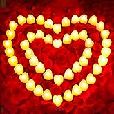 JMUQ 4000 Pieces Artificial Rose Petals with 48 Pieces Romantic Heart Led Tealight Candles, Rose Petals and Candles Set for Weddings Anniversaries Proposals Decor(Warm White Light)