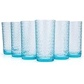KX-WARE 22-ounce Honeycomb Highball Glasses Plastic Tumbler Acrylic Glasses, set of 6 Blue
