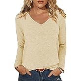 iGENJUN Womens Basic Slub T-Shirts Long Sleeve V Neck Tees for Women Lightweight Soft Casual Fall Tops