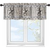 YUVVLFY Western Country Star Valance Curtains for WindowsRustic Wooden Barn Door Modern Rod Pocket Decorative Window Valance for Kitchen Bathroom Bedroom Living Room Closet, 54x18 Inch