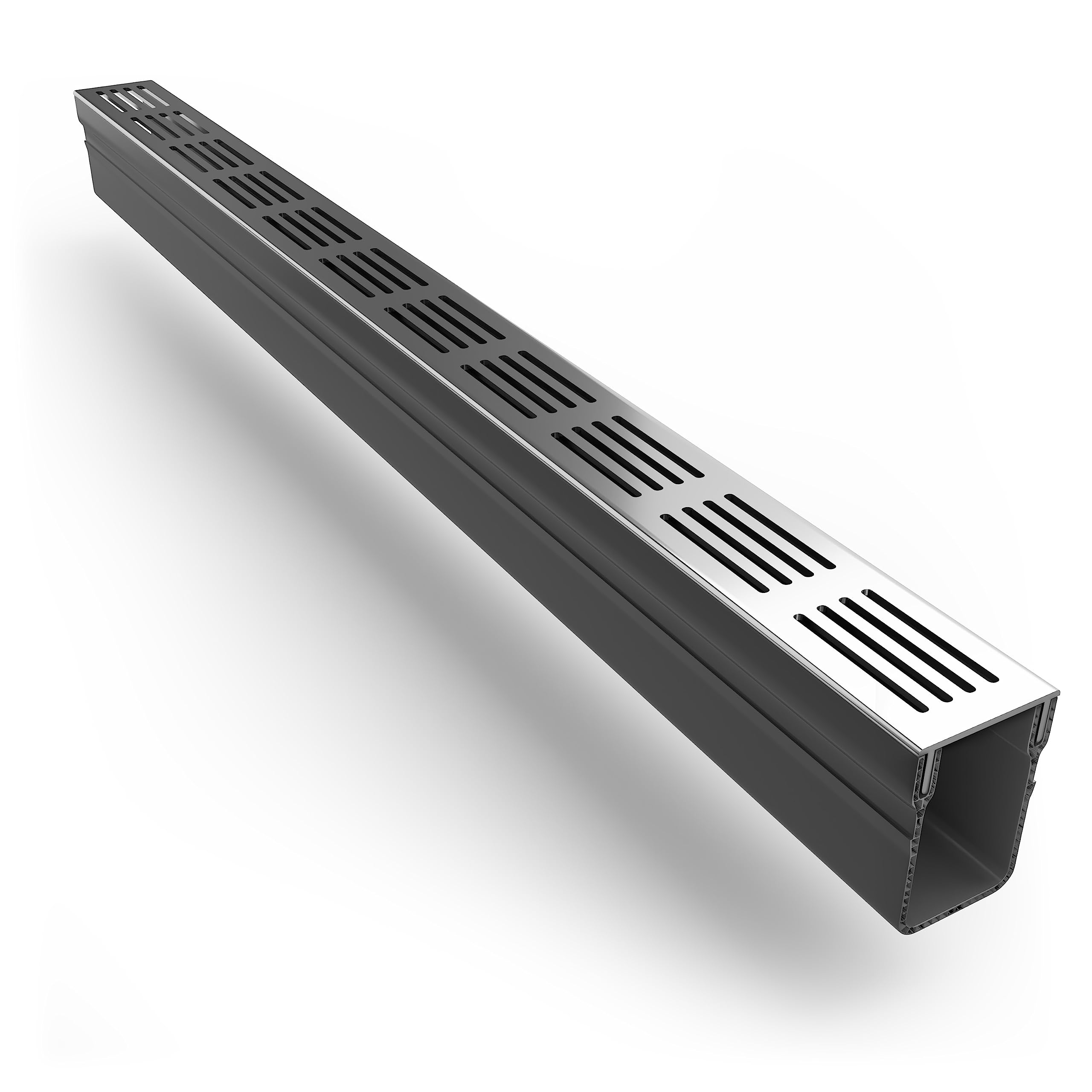 Alusthetic PVC Threshold Drainage Channel with Anodized Aluminium Silver Grating | Outdoor Garden Drainage System | Soakaway Storm Drain Channel (1 x 1m Length)