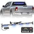 XRIDONSEN 35 inch Blue White Traffic Advisor Light Bar 48 LED Emergency Strobe Lights Safety Warning Front/Rear Window Lights w/Display Controller for Police Firefighter Ambulance Vehicles Trucks