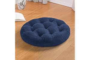 ROFIEJOX Large Floor Pillow for Adults/Kids, 22x22x4 inches Round Meditation Pillows for Sitting On Floor, Comfort Chenille Circle Floor Cushion, Memory Foam Filling for Yoga, Living Room,Deep Blue