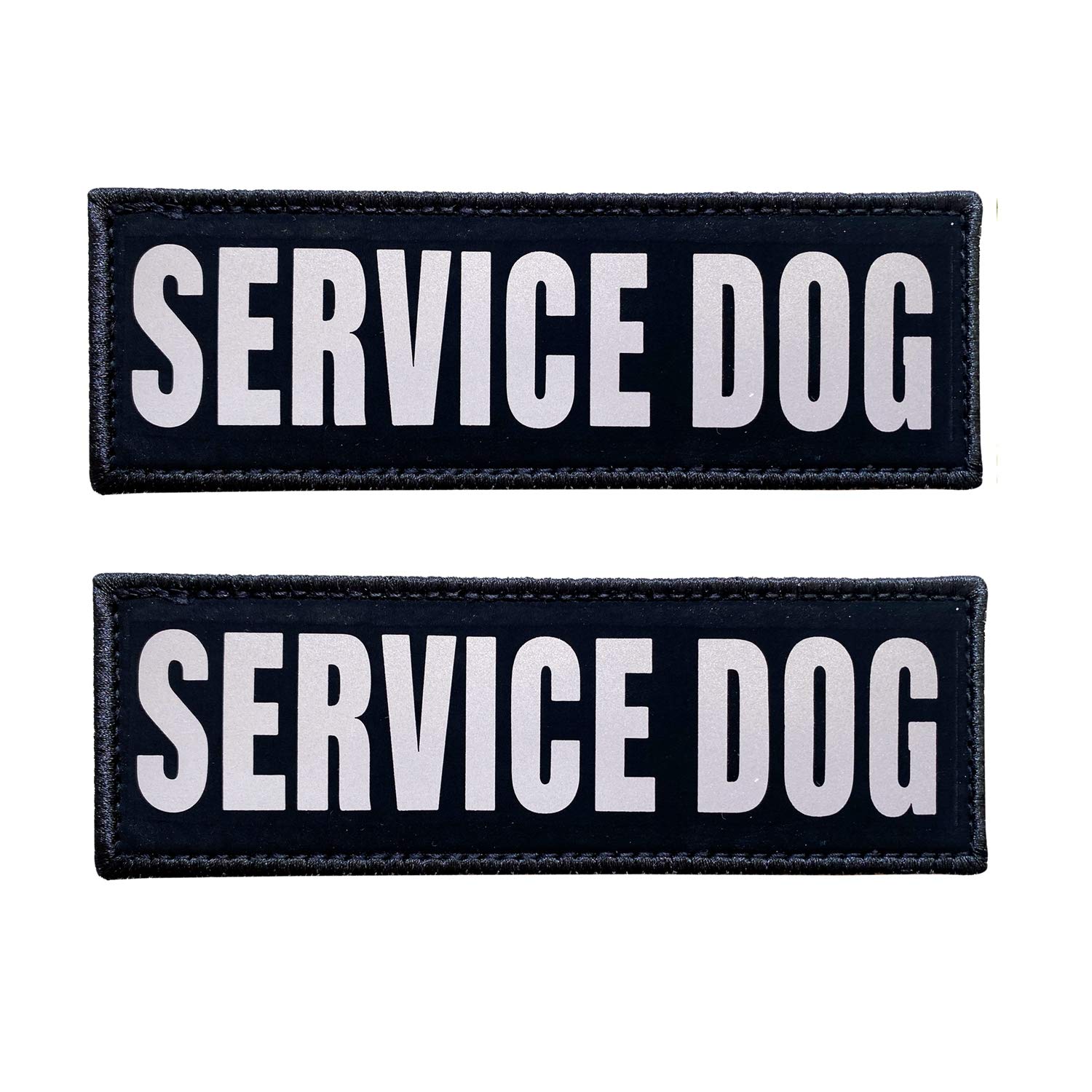 JUJUPUPS Black Reflective Dog Patches 2 Pack Service Dog ，in Training， DO NOT PET, Tags with Hook and Loop Patches for Vests and Harnesses (Service Dog, 6x2 inch)