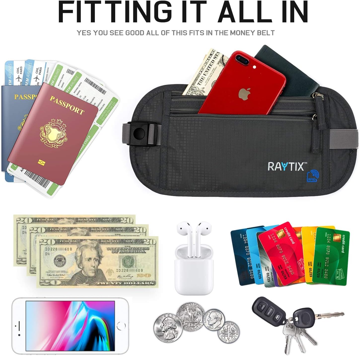  | Raytix Travel Money Belt With RFID Transmissions –Secure, Hidden Travel Wallet NEW STYLE (black) | Travel Wallets