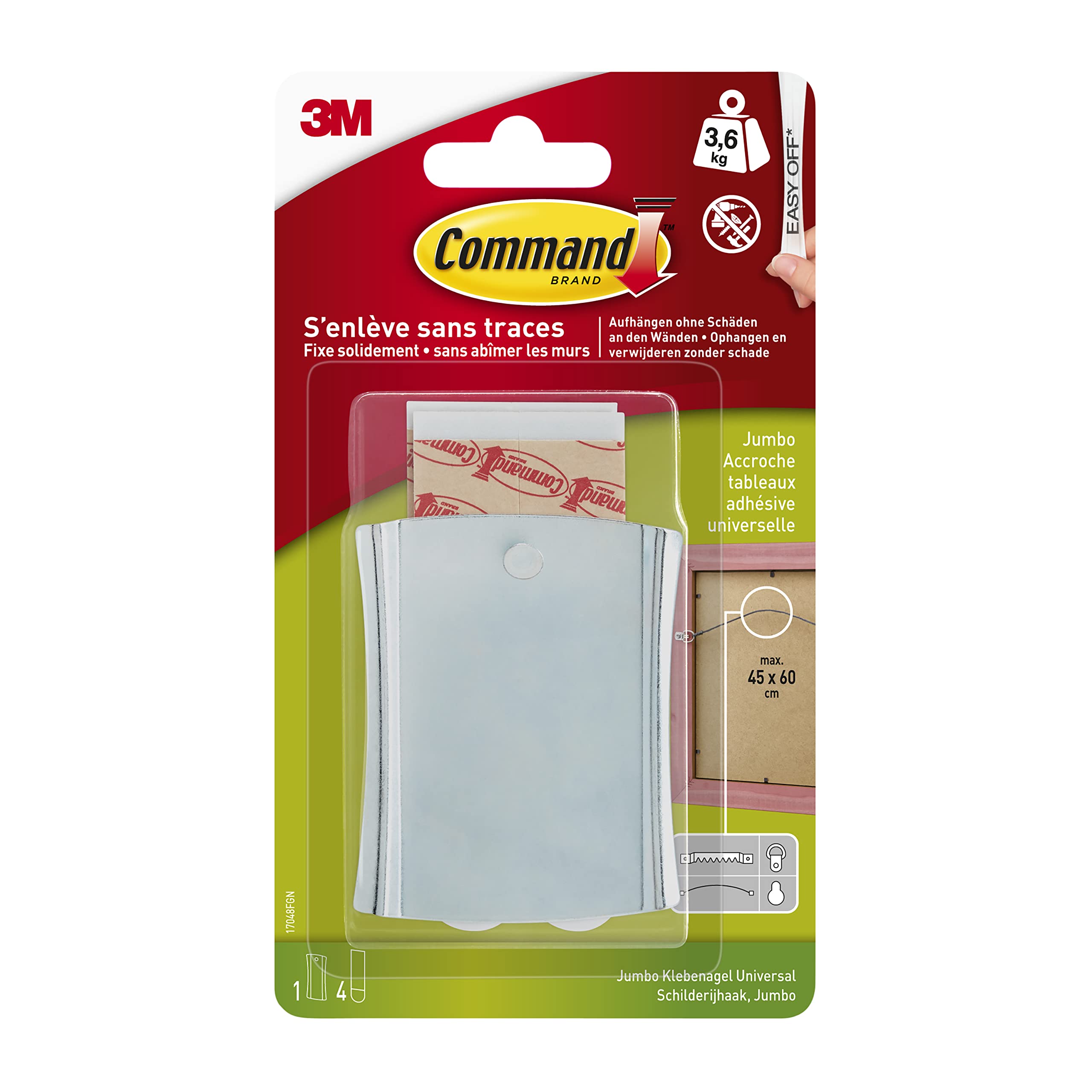 Command 17048 Metal Picture Nail (Size XL up to 3.6 Kg Capacity) Single Hooks and 4 Strips Extra Large