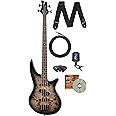 Jackson JS2P Spectra Bass Guitar - Black Burst Bundle with Cable, Tuner, Strap, Picks, and Austin Bazaar Instructional DVD