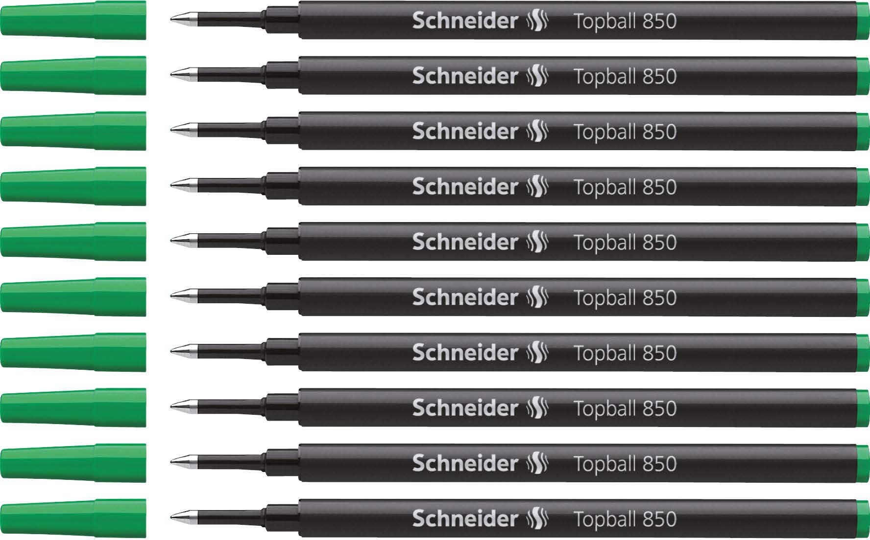Schneider Topball 850 Refill in Euro-Format for Ink Roller Pen 0.5 mm Green Pack of 10