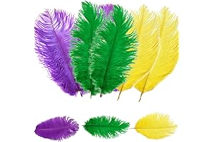 EYIGYLYO 12 Pcs 10-12 inch Mardi Gras Feathers for Crafts Colorful Ostrich Feather Purple, Green, Gold Ostrich Feathers for Mardi Gras DIY Crafts, Vase, Party Wedding Centerpieces