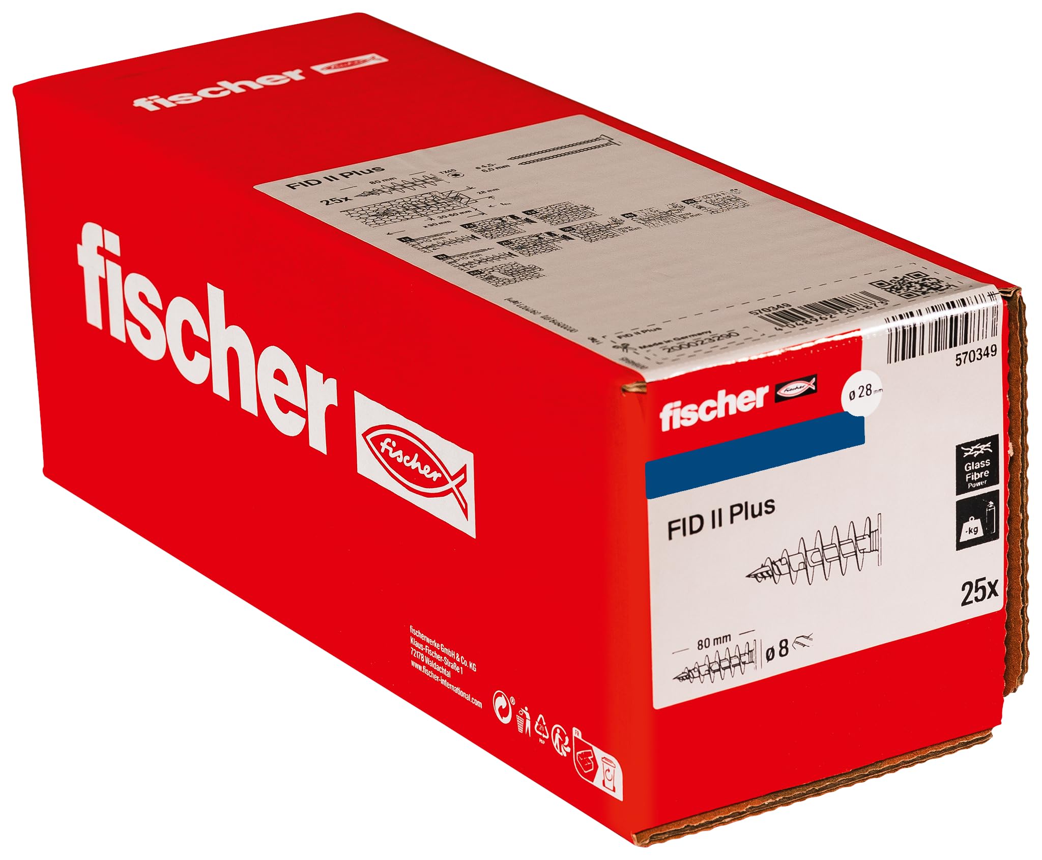 Fischer FID II Plus 80 mm, 25 x Coat Dowels, Insulating, Chemical Dowel, 570349