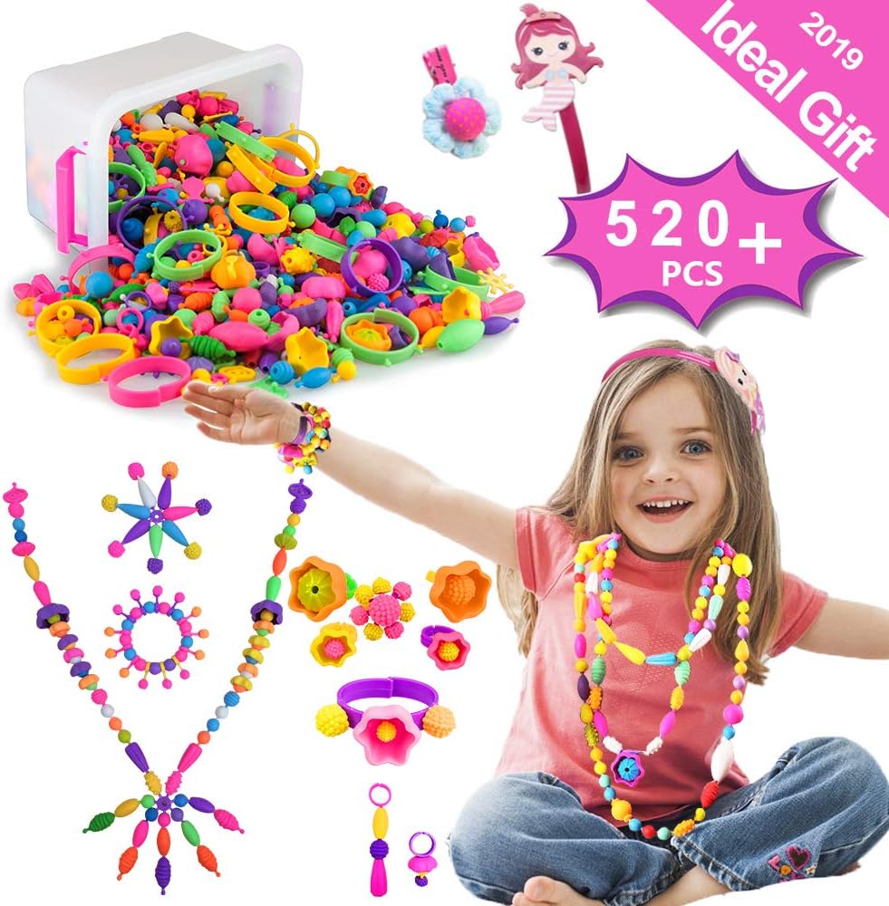Pop Beads, RUNJNAN 520PCS Jewelry Making Kit Necklaces, Bracelets, Rings, Art Crafts Toys for Girls Age 3yr-10yr, Toddlers, Kid (Box-Packaging)