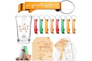 Yungyan 12 Set Thanksgiving Party Favors Bulk Friendsgiving Gifts Keychain Bottle Openers Acrylic Shot Glasses Fall Autumn Thank You Cards Appreciation Gift Employee Coworker Staff Office (Grateful)