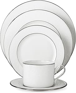 Lenox 585747-6381784 Floral Veil Bone China Platinum Banded Dinnerware Sets, White