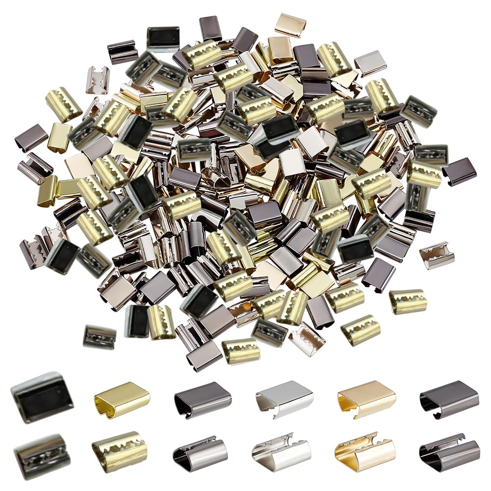 WADORN 180pcs 3 Colors Leather Rope Clip, 9mm 10mm Fold Over Cord Ends Cord Crimp Ribbon Caps End Tip Fasteners Crimping Cord String Ending Clasp Jewelry Connector for Necklace DIY Craft Making