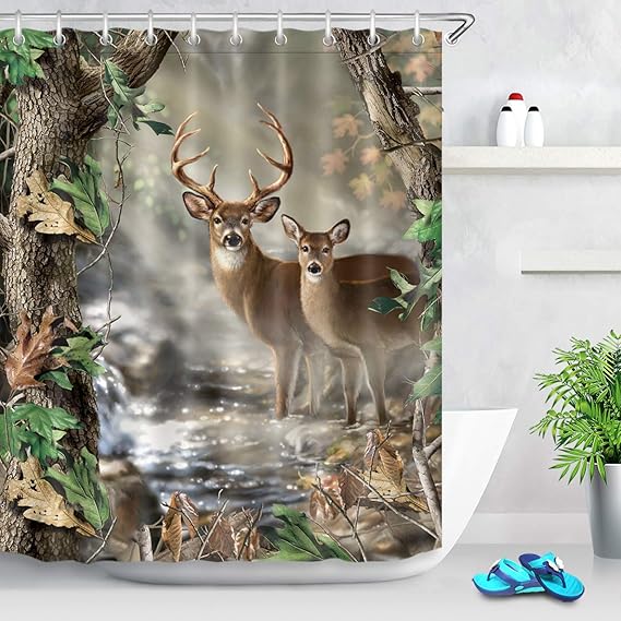 LB Wildlife Shower Curtain,3D Printing Rustic Elk Foggy