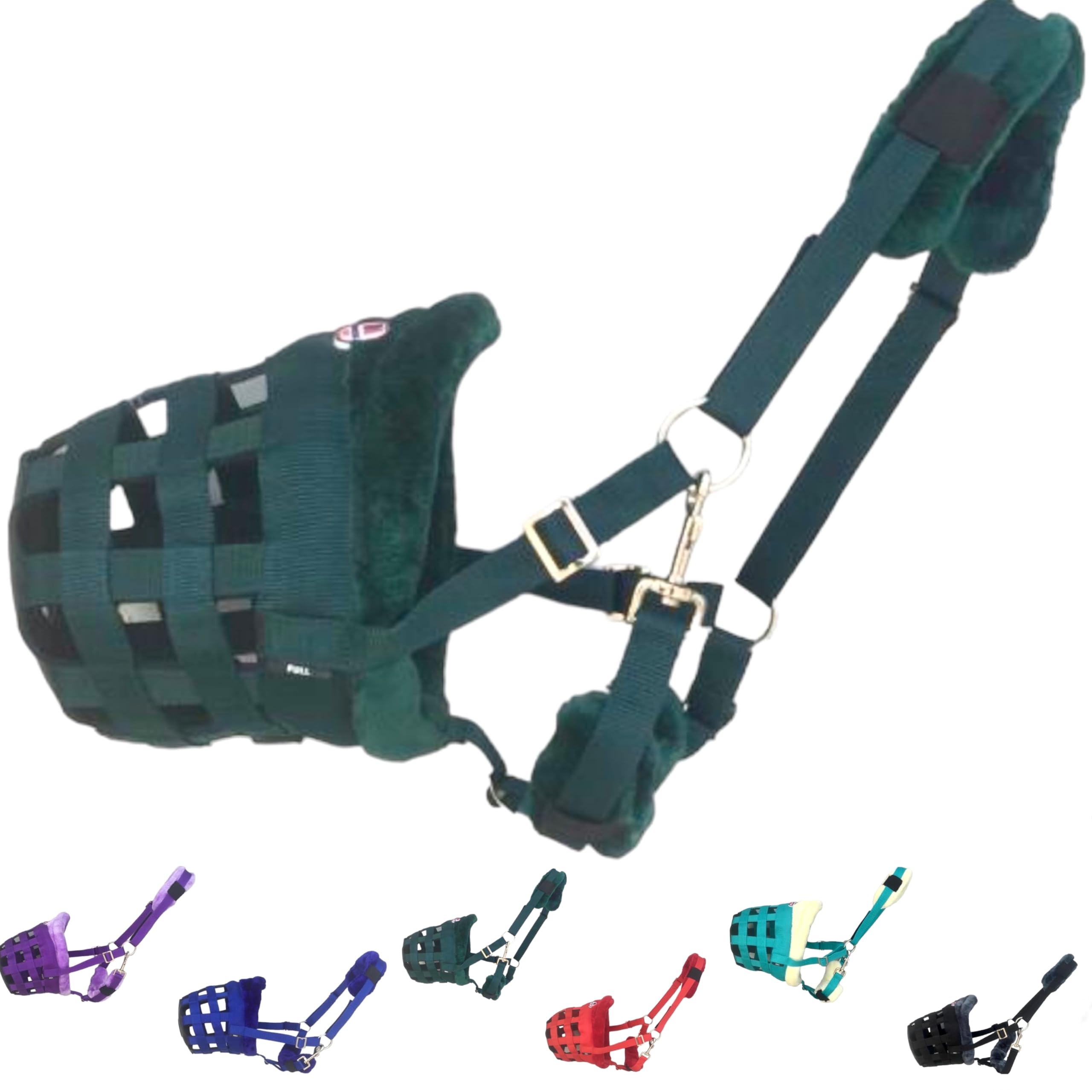Horse Grazing Muzzle Halter, Mink Fleece Padded, Multiple Sizes, Breathable (Hunter Green, Full)