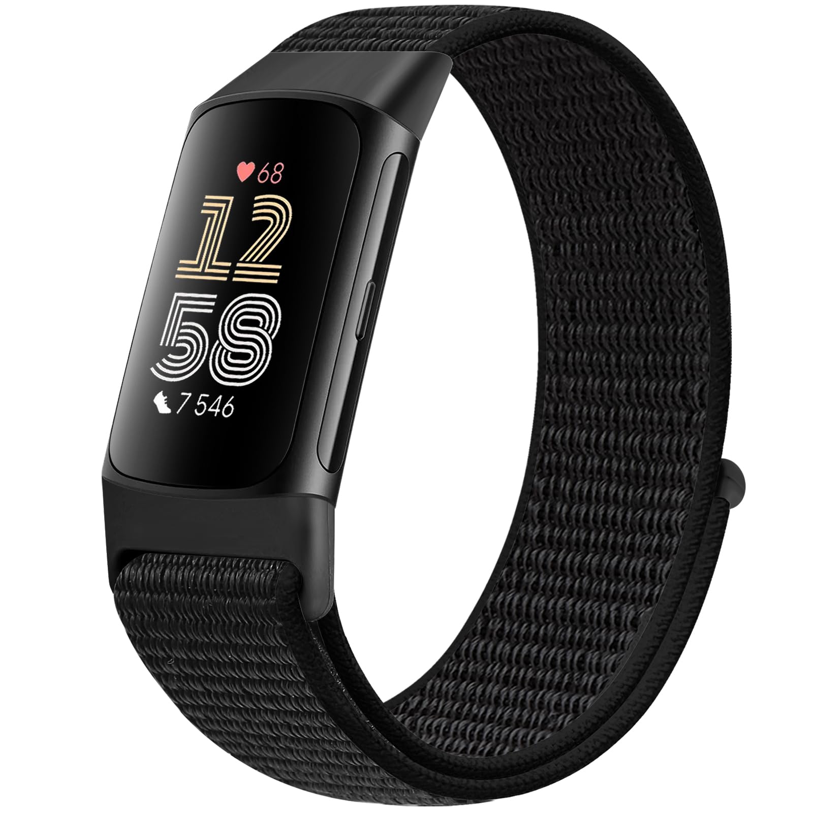 Runostrich Sport Loop Nylon Watch Straps Only Compatible with Fitbit Charge 5 Strap, Adjustable Breathable Replacement Soft Wristband for Women Men Advanced Fitness Tracker, Dark Black โ image 1