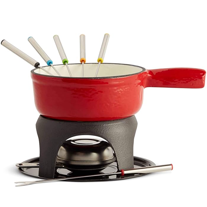 VonShef Swiss Fondue Set, Cast Iron Fondue Pot and 6 Fondue Forks Included, Ideal for a Cheese or Chocolate Fondue, 1.1 Quart Capacity