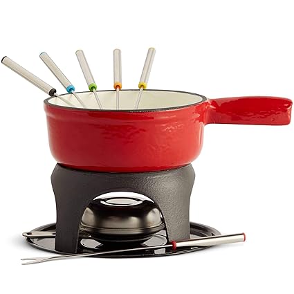 VonShef Schweizer Fondue Set mit Brenner und 6 Gabeln – Gusseisen – Ideal für Käse- und Schokoladen-Fondue