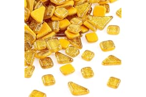 ESWENY Mosaic Tiles,Glass Tiles, Shine Crystal Mosaic Glass Pieces Bulk Assorted Square and Triangle Glitter Crystal Mosaic Tiles for Home Decoration or DIY Crafts 200g (Golden)