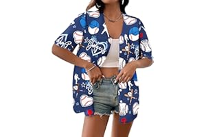 MYHALF Baseball Shirt Women Baseball Jersey Graphic Button Down Shirt Game Day Short Sleeve Tops