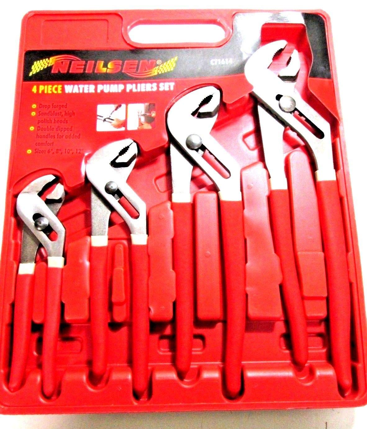 Neilsen CT1614 4pc Water Pump Plier Set - Size: 6, 8, 10, 12in / 150, 200, 250, 300mm | Ideal for Plumbing, Mechanical Maintenance, Pipe and Fitting Gripping and Adjustment