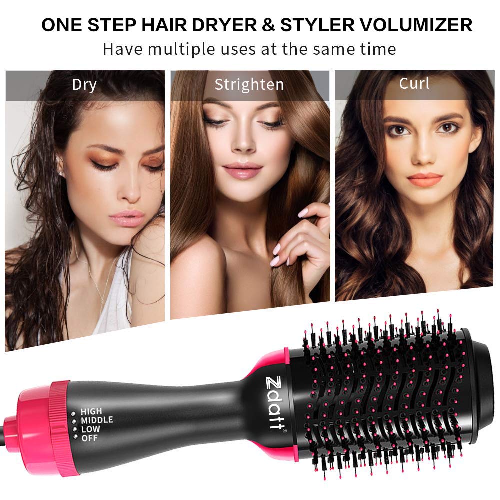 ZDATT Hair Dryer Volumizer, 4 in 1 Salon Styling Hot Air Brush and Styler, Negative Ion Straightening Brush Curl Brush, Multi-functiona(AA) : Beauty