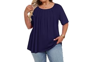 ADOREJOY Plus Size Tops for Women Casual Summer Short Sleeve Tshirts Pleated Front Tunic Blouse 2026