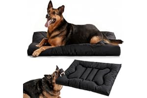 LIVEMY Chew Proof Dog Bed Indestructible for Large Size Durable Dog Crate Pad, Waterproof & Washable Tough Kennel Pet Mats for Aggressive Chewers (Black, L-22''x35'')