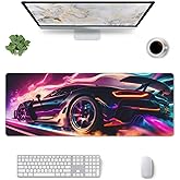 Race Car Gaming Mouse Pad, Sports Car Racing Car Game Large Extended Desk Mat 11.8X 31.5 inches with Non-Slip Base & Stitched Edges, Waterproof Desk Mat for Office, Home, Laptop, Computer Keyboard