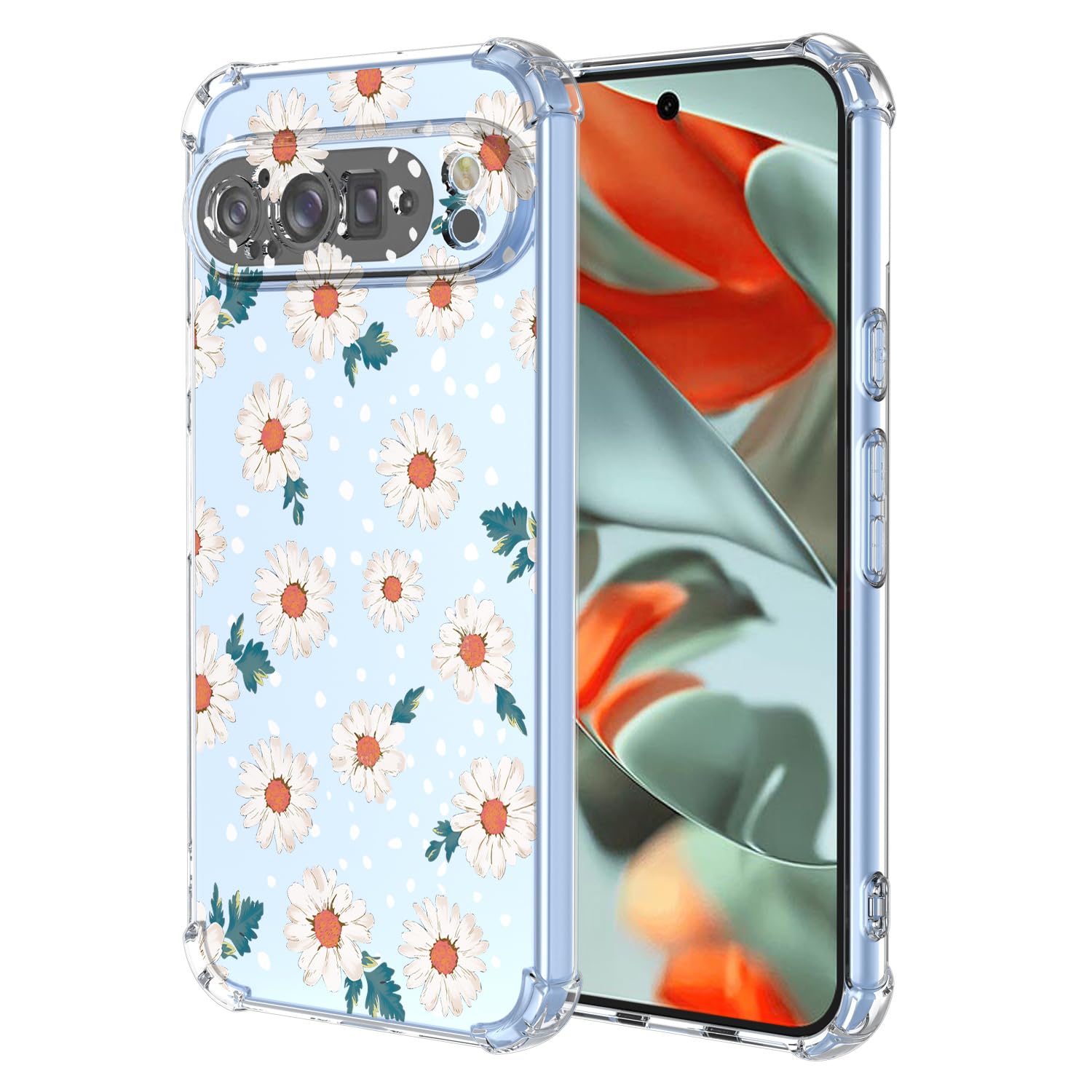XINYEXIN Clear Case for Google Pixel 9 Pro XL Flowers Floral Pattern Design Slim Shockproof Transparent Soft TPU Bumper Case Protective Cover - Daisy