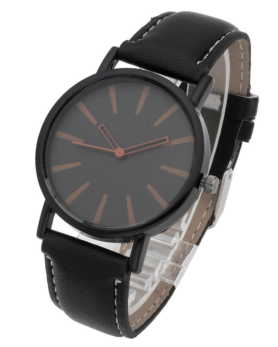 Top Plaza Mens Womens Analog Quartz Wrist Watch Fashion Simple Watch with Black Leather Band Large Face
