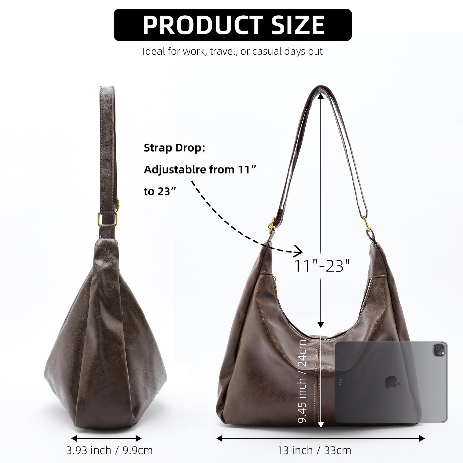 celestina Hobo Bags for Women, Ultra Soft Foldable Vegan Leather Shoulder Handbag, Stylish Slouchy Tote Purses