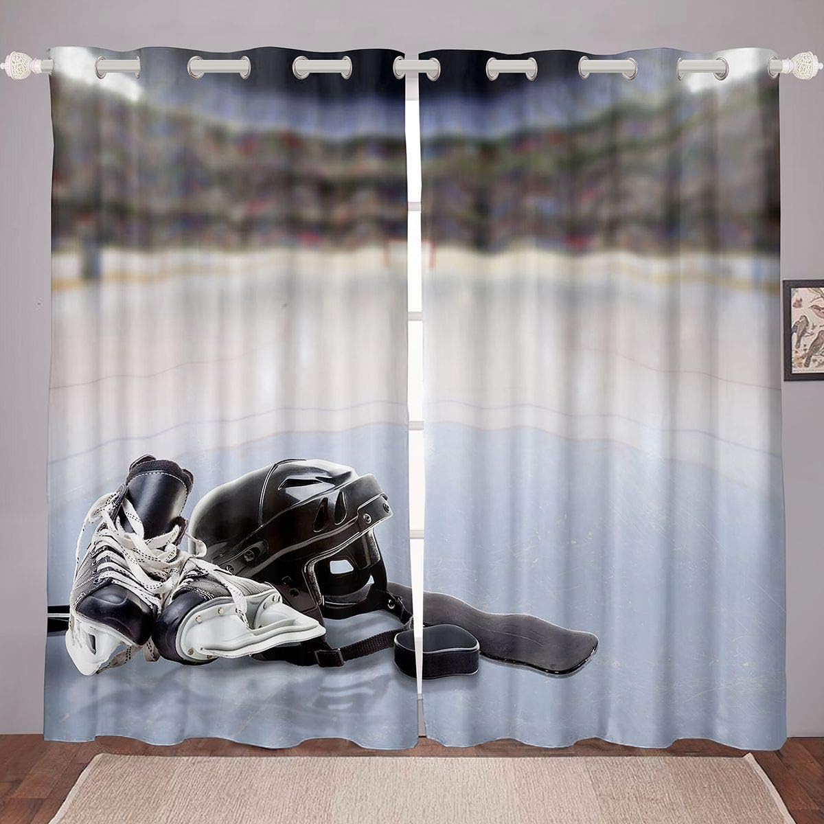 Puck Sports Curtains for Bedroom Living Room Ice Hockey