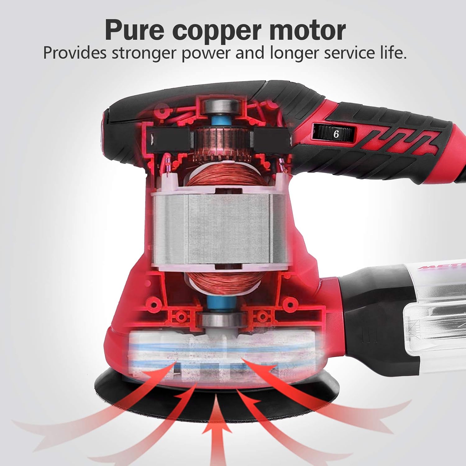 Meterk Random Orbit Sander, 6 Variable Speeds Electric Sander With 20 Pcs Sandpapers ＆ Sponge Plate ＆ Wool Plate ＆Tool Bag, Efficient Dust Collector For Finishing, Sanding, Polishing Wood - - 