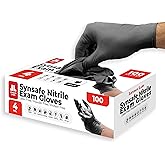 London Labs Synsafe 4 Mil - Black Nitrile Exam Gloves –Disposable Latex Free & Powder Free – Extra Strong, Rubber Gloves – First Aid Kit, Medical, EMT, Cleaning, Cooking | Pack of (100 ct)